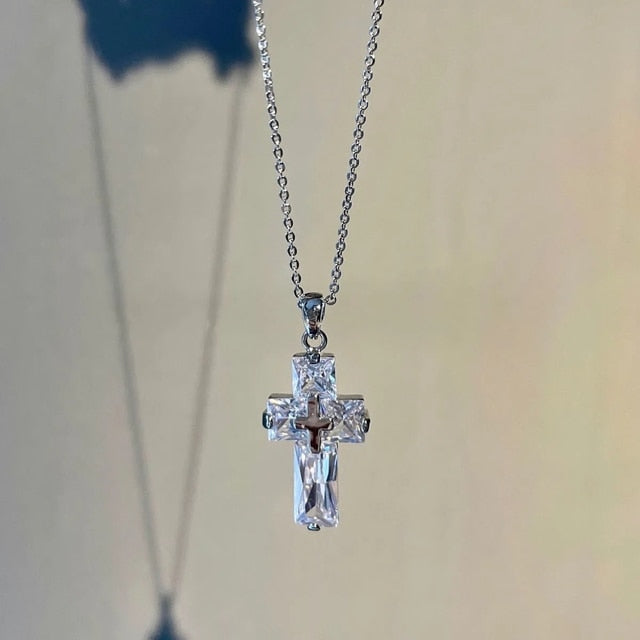 Colorful Transparent Cross Pendant Necklace