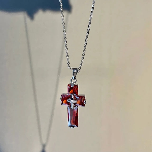 Colorful Transparent Cross Pendant Necklace