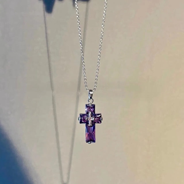 Colorful Transparent Cross Pendant Necklace