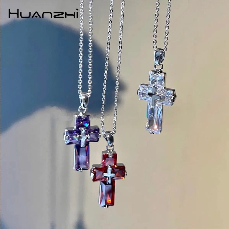 Colorful Transparent Cross Pendant Necklace