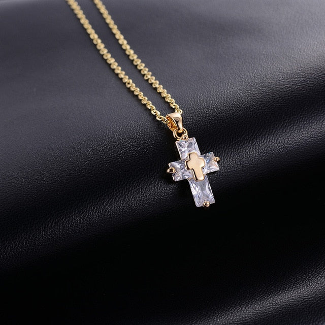 Colorful Transparent Cross Pendant Necklace