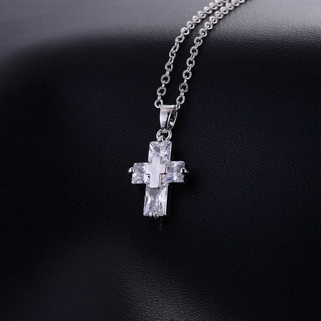 Colorful Transparent Cross Pendant Necklace